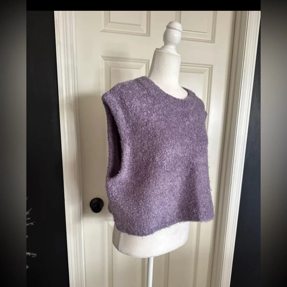 Free People Margot Violet Lily Combo Plush Knit Vest Women's Size Large - Picture 6 of 12